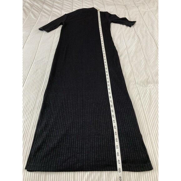 Massimo Dutti Black Maxi Dress M Mock Neck Rib Knit Side Slit Minimalist Chic - Picture 7 of 7
